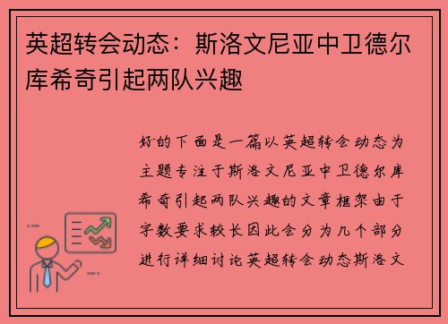 英超转会动态：斯洛文尼亚中卫德尔库希奇引起两队兴趣